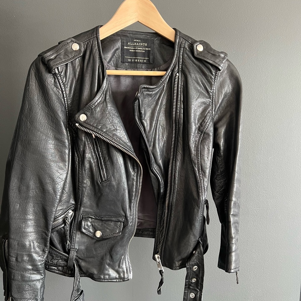Biker leather jacket by All Saints, us 8